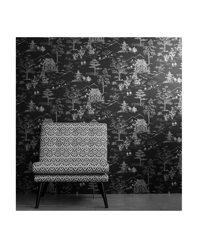 Wallpaper GDW-5256-001 Singapur Negro-Plata - LORENZO CASTILLO