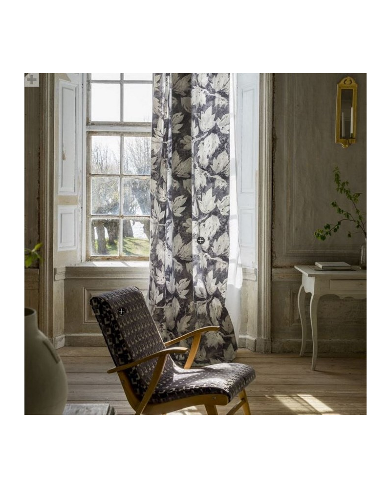 Tessuti FDG2359_02 FRESCO-LEAF-GRAPHITE Designers Guild