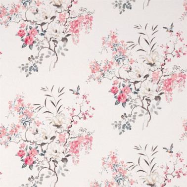 Tissus DWAP226295 MAGNOLIA & BLOSSOM Coral-Silver Sanderson