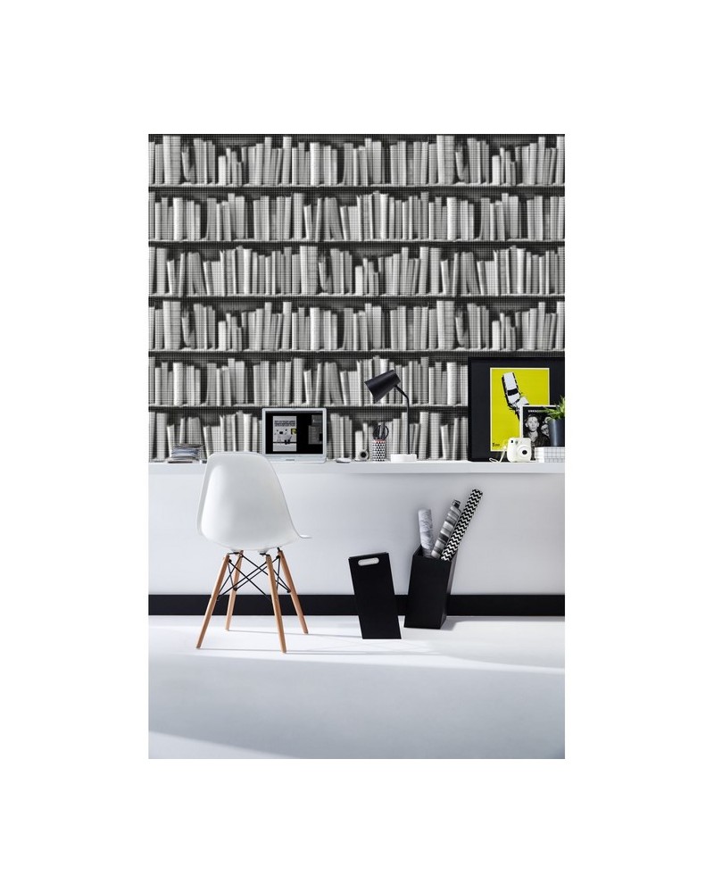 Wallpaper 8888-81 BIBLIOTHEQUE-TRAMEE-NOIRE-BLANCHE - KOZIEL