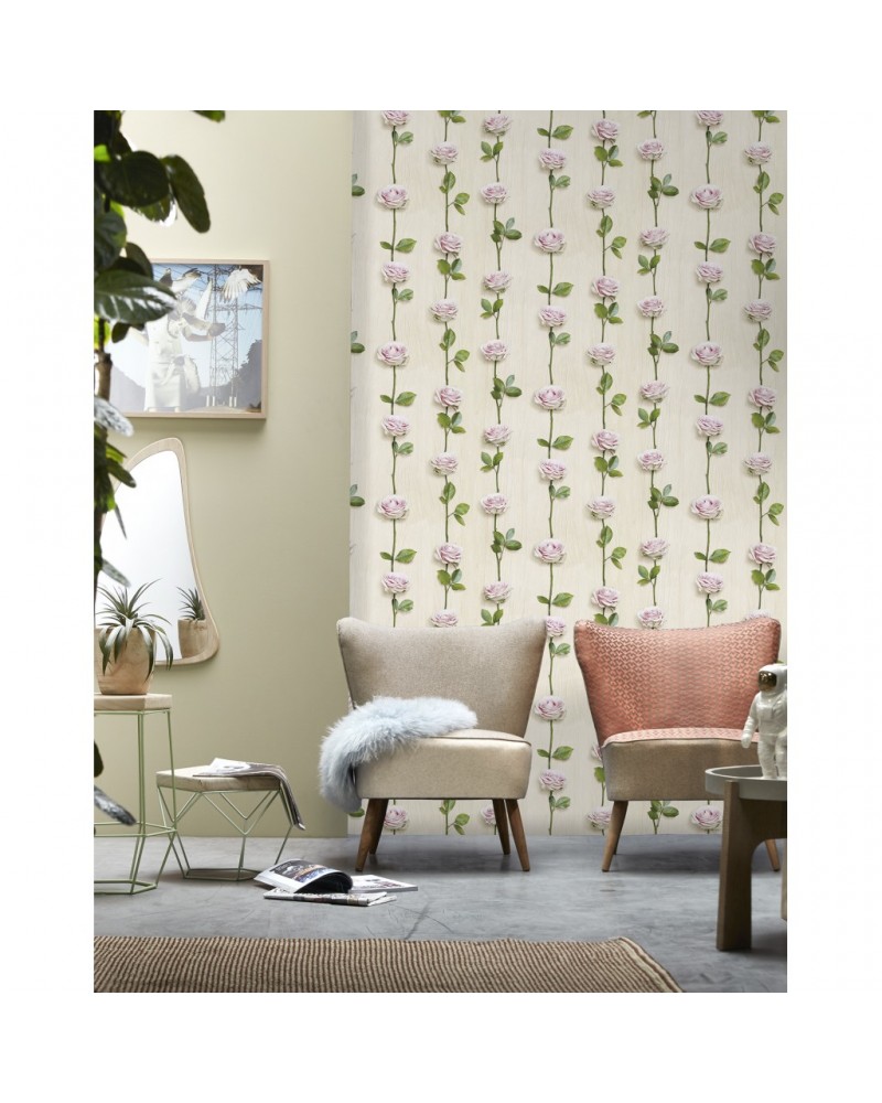 Papel de parede 8888-409 RIDEAU-DE-ROSES-BOIS-CLAIR - KOZIEL