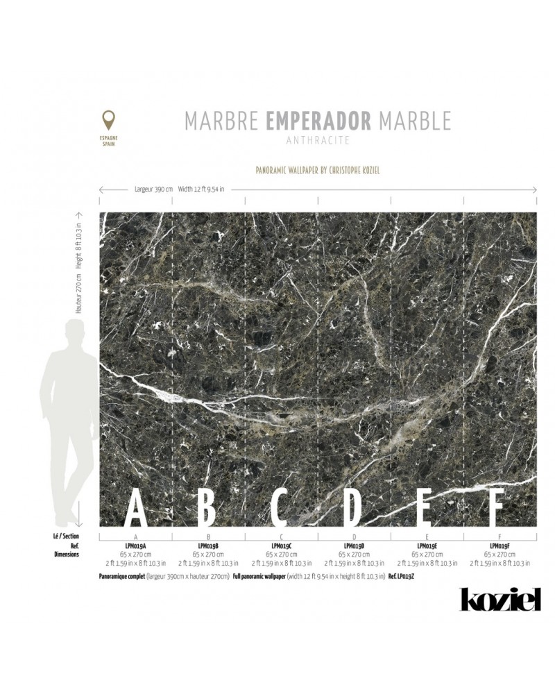 Carta da Parati LPM019-X PANORAMIQUE-MARBRE-EMPERADOR-ANTHRACITE - KOZIEL