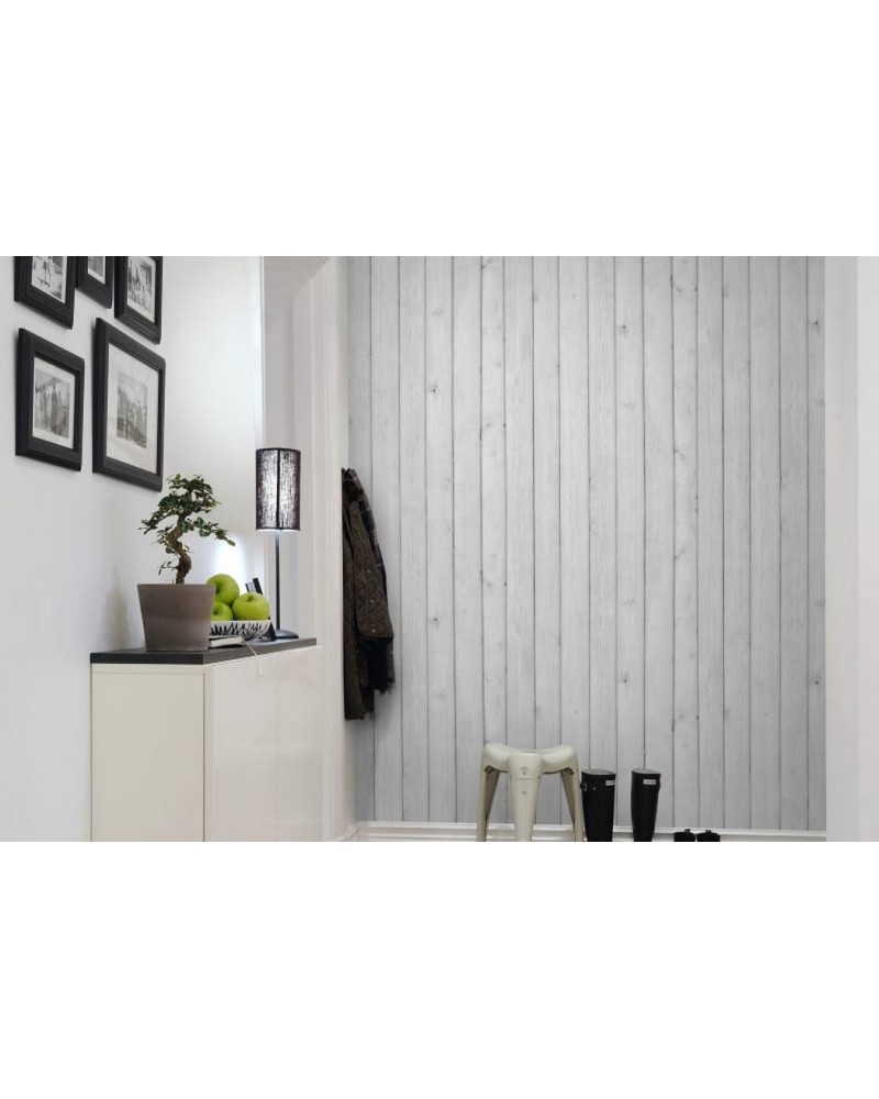 Papel Pintado R12582 Horizontal Boards, white - REBEL WALLS