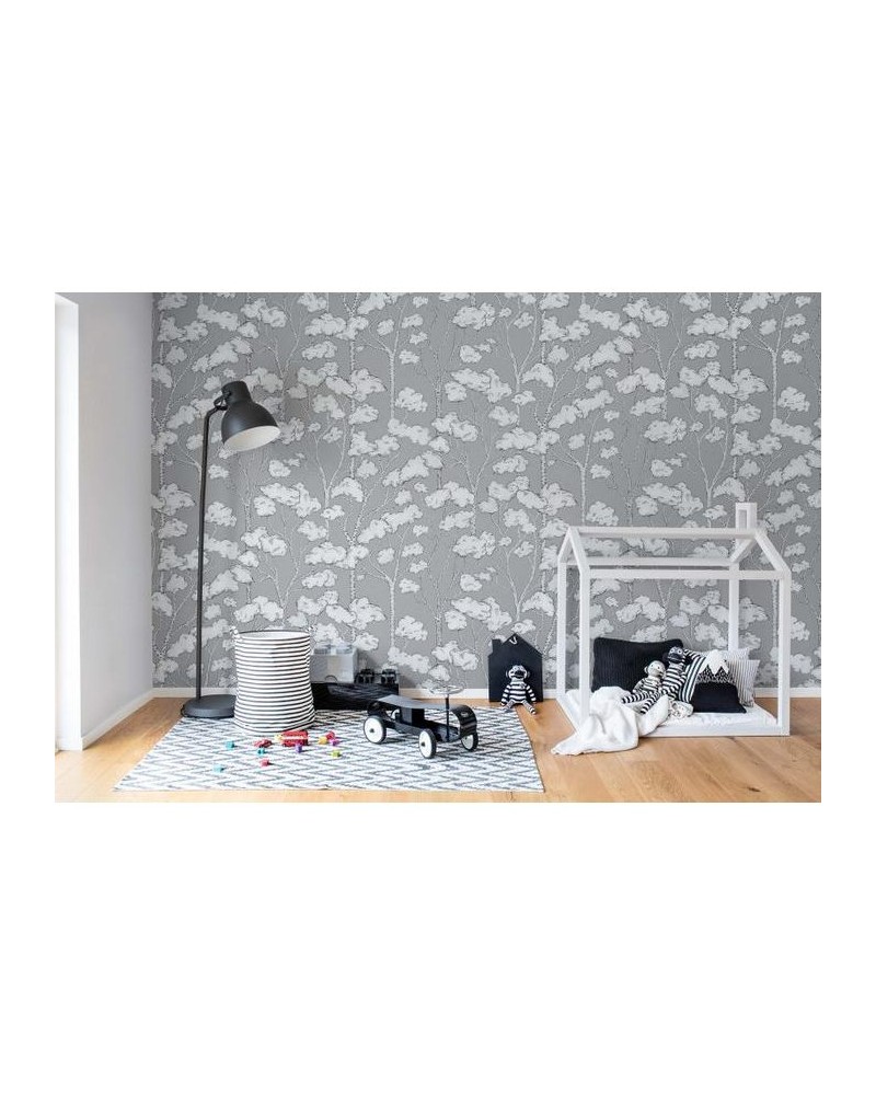 Wallpaper R15332 Animal Tree, Grey - REBEL WALLS