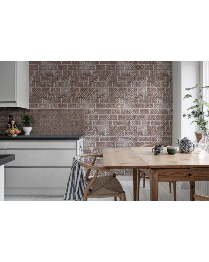 Papel Pintado R15231 Decorated Bricks, Red - REBEL WALLS