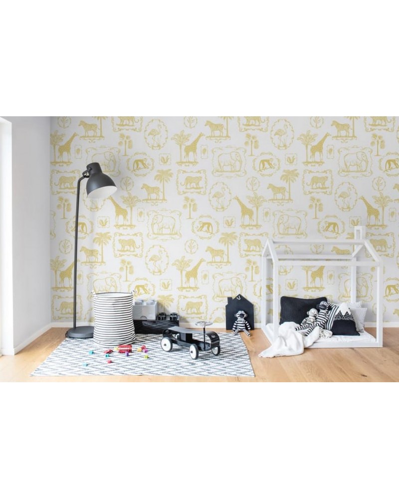 Papel Pintado R15272 Animal Party, Yellow - REBEL WALLS