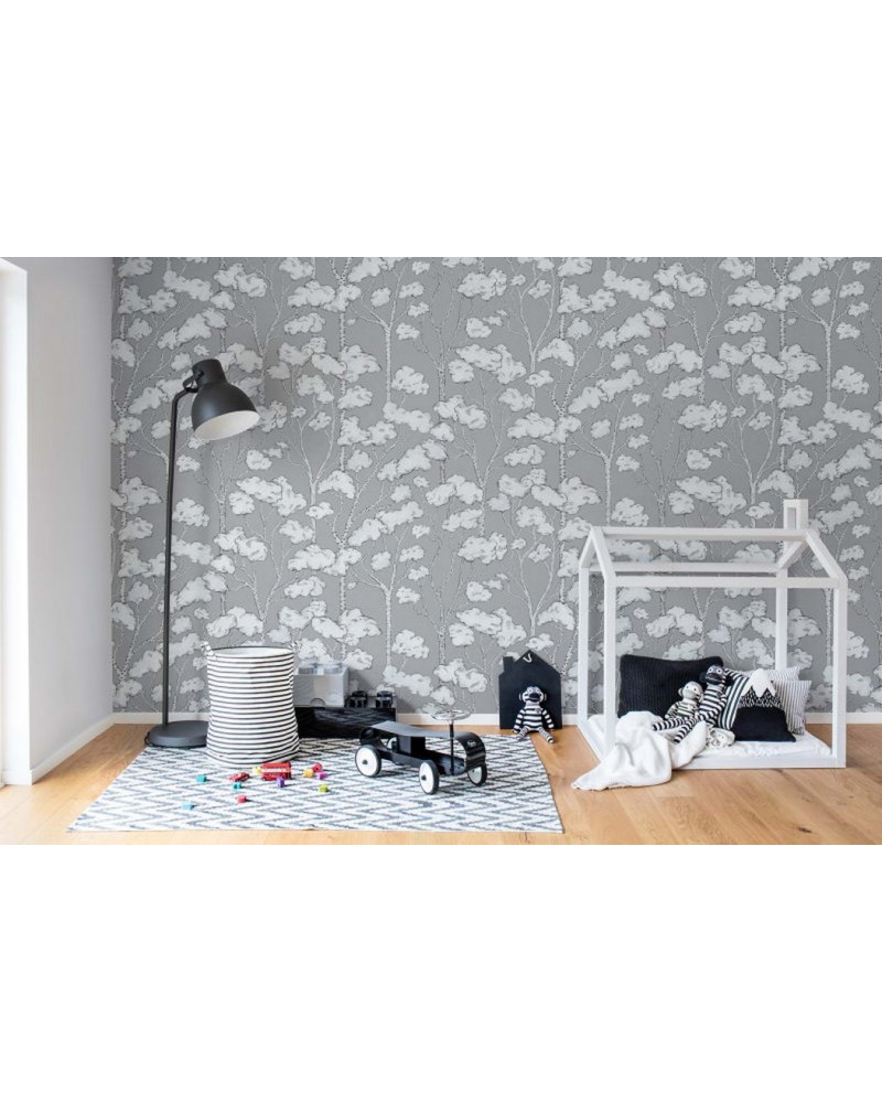 Wallpaper R15332 Animal Tree, Grey - REBEL WALLS