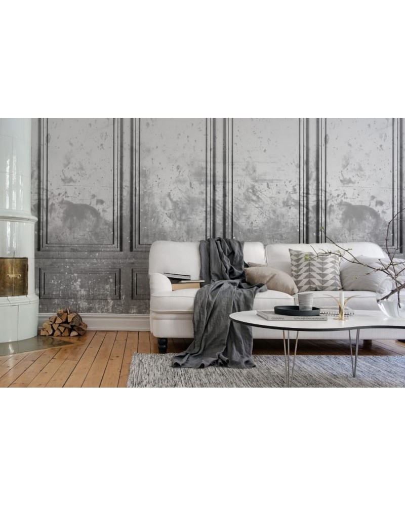 Papel Pintado R15383 Patinated Panels, Smoke - REBEL WALLS