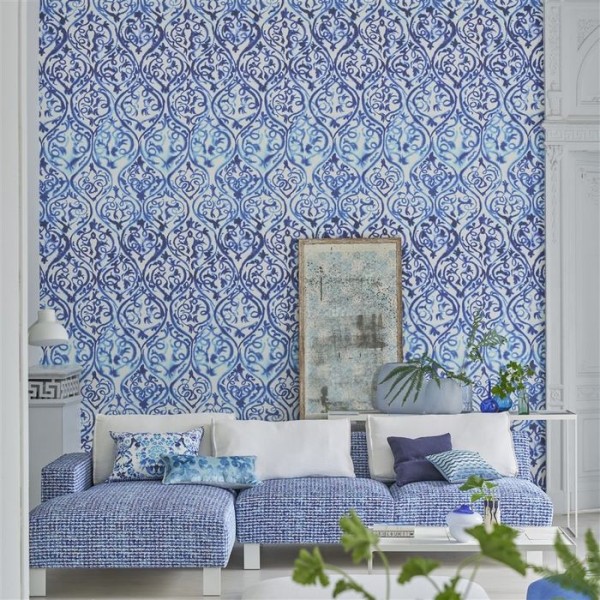 Papier peint PDG1029/01 ARABESQUE COBALT - Designers Guild