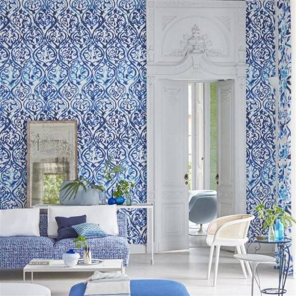 Papier peint PDG1029/01 ARABESQUE COBALT - Designers Guild