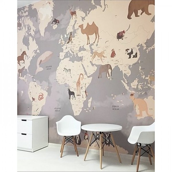 Papier peint Animals World Map I - LITTLE HANDS