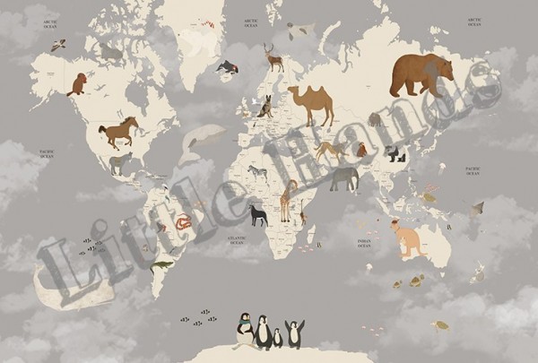 Papel de parede Animals World Map I - LITTLE HANDS