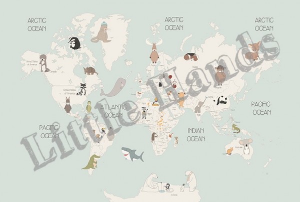 Papel Pintado Animals World Map IV - LITTLE HANDS