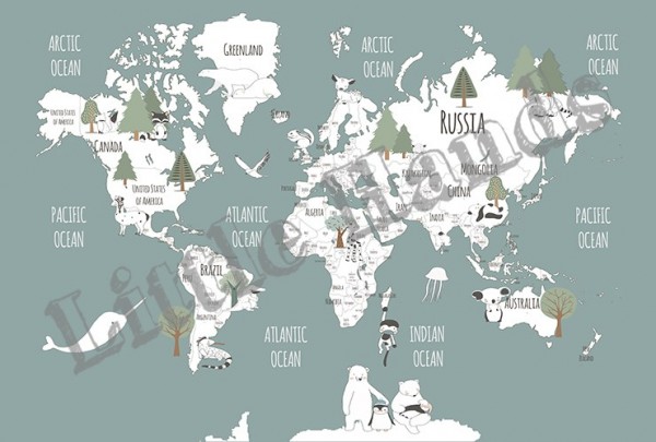 Papel de parede Animals World Map V - LITTLE HANDS