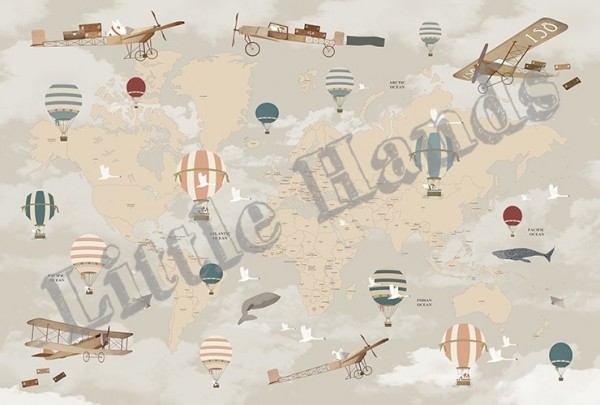 Papel de parede Balloon Ride World Map - LITTLE HANDS