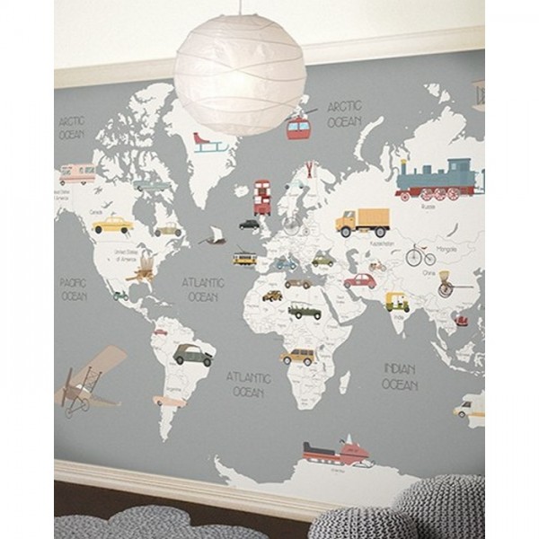 Papel Pintado Transports World Map - LITTLE HANDS