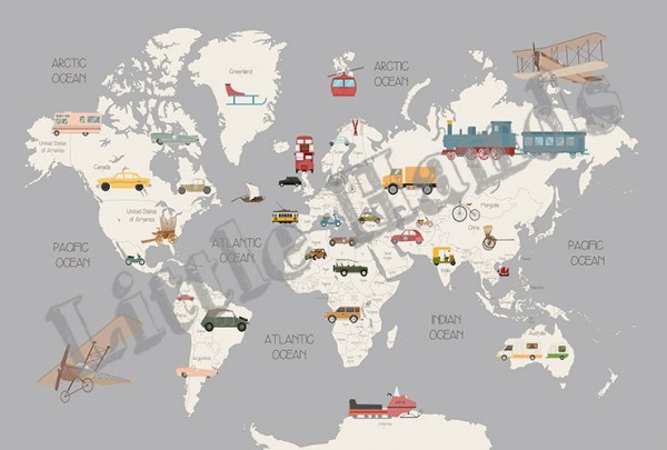 Papel de parede Transports World Map - LITTLE HANDS