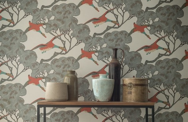 Wallpaper FG090_H54 FLYING DUCKS - MULBERRY