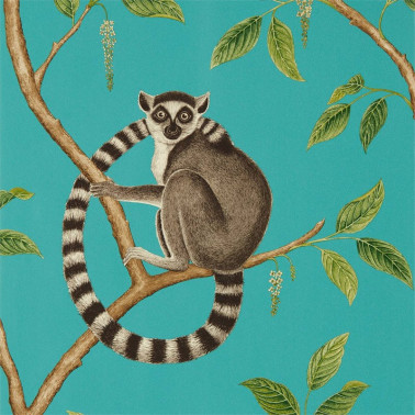 Wallpaper RINGTAILED LEMUR DGLW216663 Teal - Sanderson