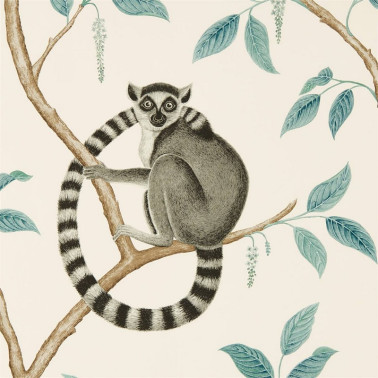 Papier peint RINGTAILED LEMUR DGLW216665 Stone/Eucalyptus - Sanderson