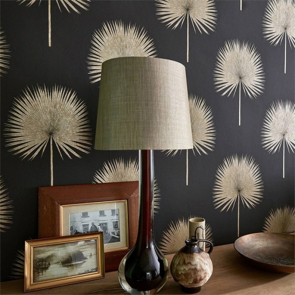 Papier peint FAN PALM DGLW216639 Charcoal/Gold - Sanderson