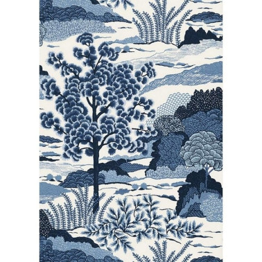 Wallpaper Daintree T85044 Blue on White - THIBAUT