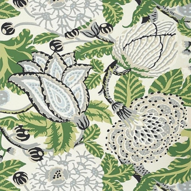 Wallpaper Mitford T2949 Green and White - THIBAUT