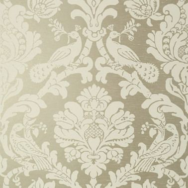 Papier peint Passaro Damask T89136 Cream on Metallic Pewter - THIBAUT