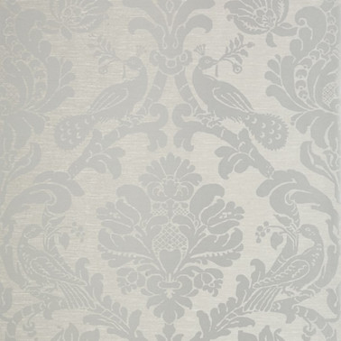 Papier peint Passaro Damask T89140 Metallic Silver on Grey - THIBAUT