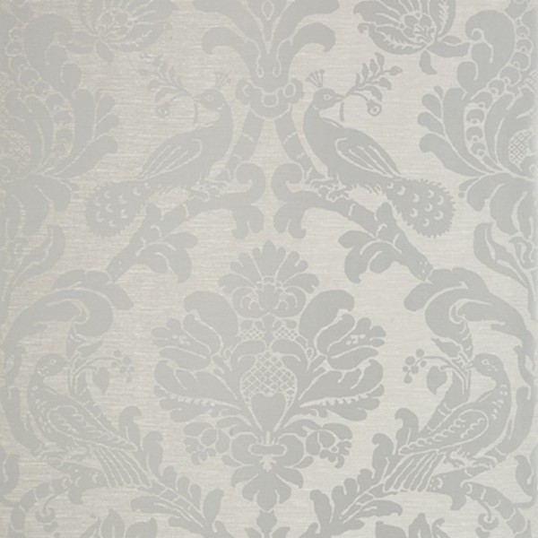 Wallpaper Passaro Damask T89140 Metallic Silver on Grey - THIBAUT