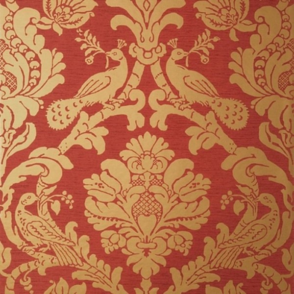 Papier peint Passaro Damask T89142 Metallic Gold on Red - THIBAUT