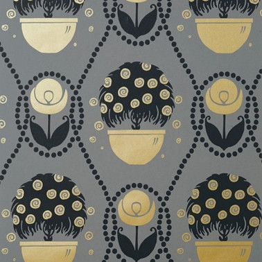 Wallpaper Rene T2957 Metallic Gold on Charcoal - THIBAUT