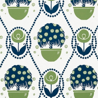 Wallpaper Rene T2961 Navy and Green - THIBAUT