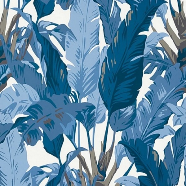 Papel Pintado Travelers Palm T10126 Navy and White - THIBAUT