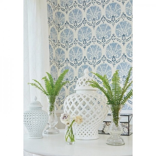 Papier peint Turkish Damask T72611 Blue and White - THIBAUT