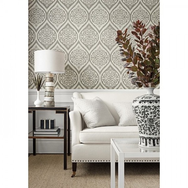 Tapete Passaro Damask T89141 Metallic Gold on Aqua - THIBAUT