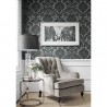 Wallpaper Passaro Damask T89136 Cream on Metallic Pewter - THIBAUT