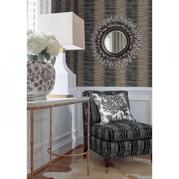 Papier peint Mekong Stripe T10089 Charcoal and Taupe - THIBAUT