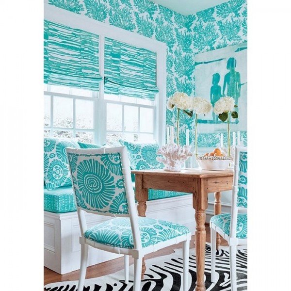 Wallpaper Marine Coral T10121 Turquoise - THIBAUT