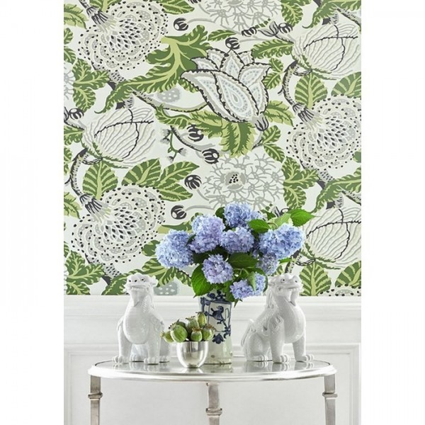 Papel de parede Mitford T2949 Green and White - THIBAUT