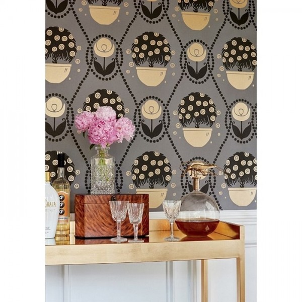 Papel de parede Rene T2957 Metallic Gold on Charcoal - THIBAUT