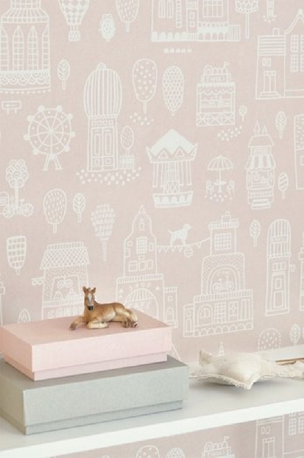 Papel de parede Small Town Dusty Pink 118-03 - MAJVILLAN