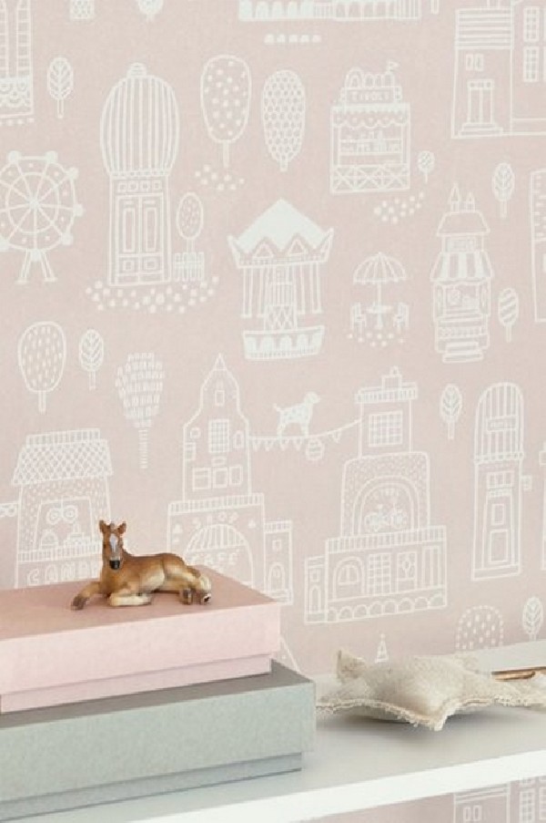 Papel de parede Small Town Dusty Pink 118-03 - MAJVILLAN