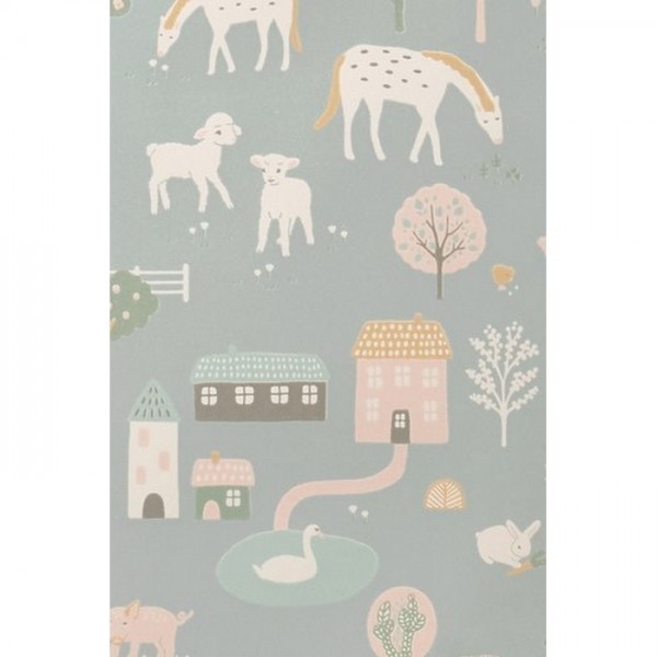 Papier peint My Farm Stone Blue 127-02 - MAJVILLAN