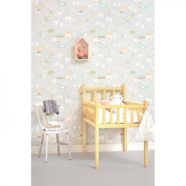 Papier peint My Farm Soft Grey 127-01 - MAJVILLAN