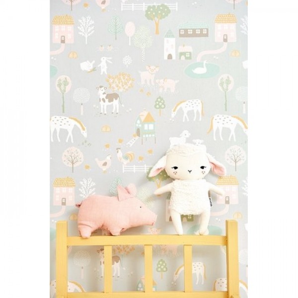 Papier peint My Farm Soft Grey 127-01 - MAJVILLAN