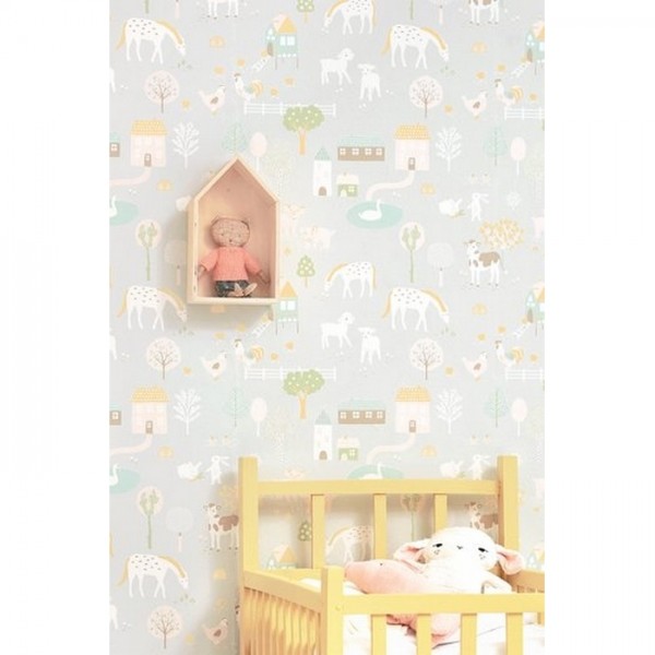 Papel de parede My Farm Soft Grey 127-01 - MAJVILLAN