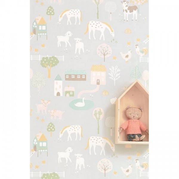 Papel de parede My Farm Soft Grey 127-01 - MAJVILLAN