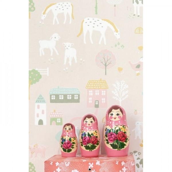 Papel de parede My Farm Soft Pink 127-03 - MAJVILLAN