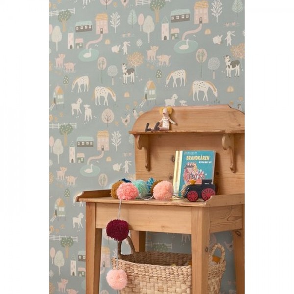 Papel de parede My Farm Stone Blue 127-02 - MAJVILLAN